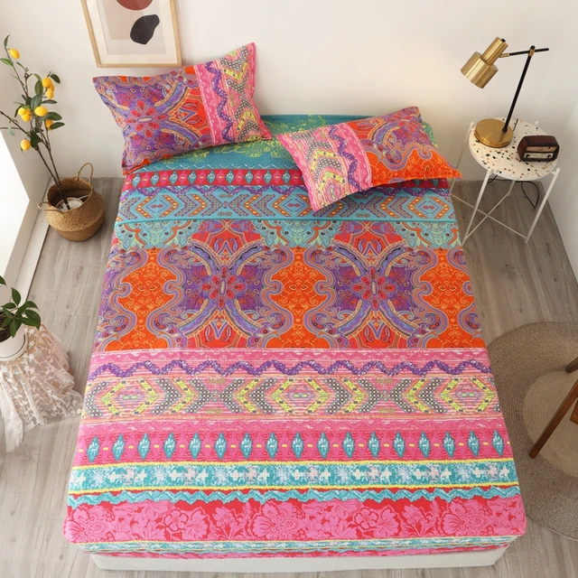 Bohemian design bed linen Fitted Sheets sabanas Mattress Cover With Elastic Microfiber 120*200*30 180*200*30