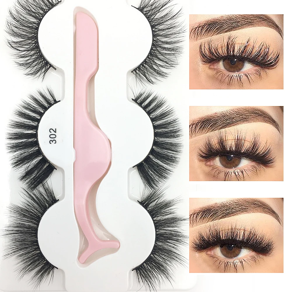 3 пары накладных ресниц 3D натуральные толстые Искусственные ресницы с пинцетом