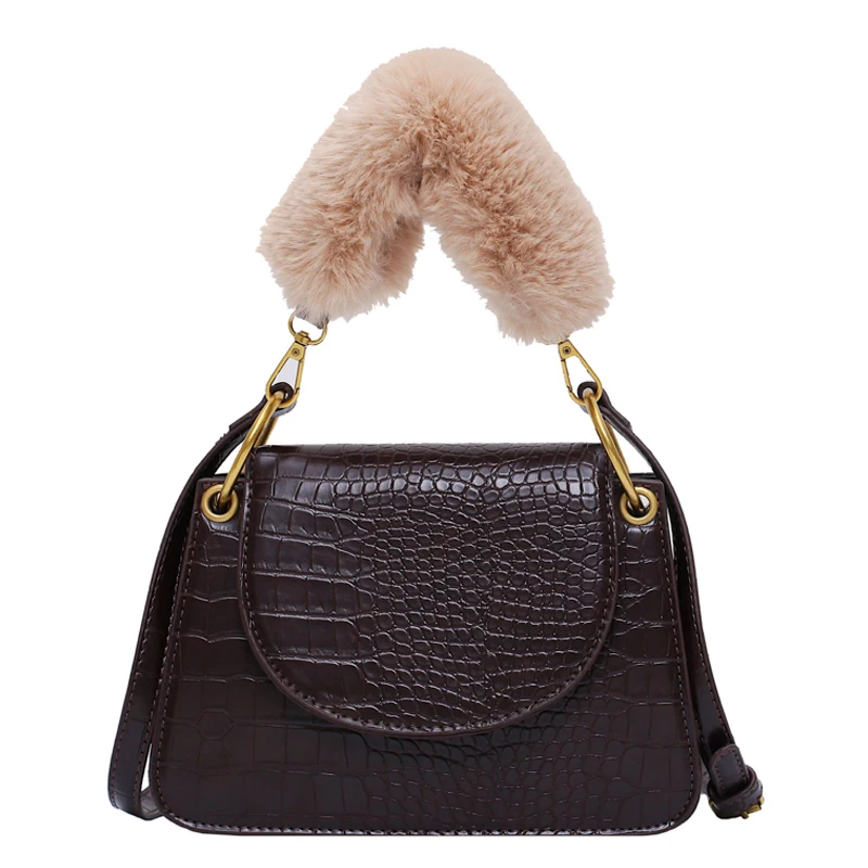 

Crocodile Pattern Plush Tote Bag 2020 Fashion New Quality PU Leather Women's Designer Handbag Vintage Shoulder Messenger Bag