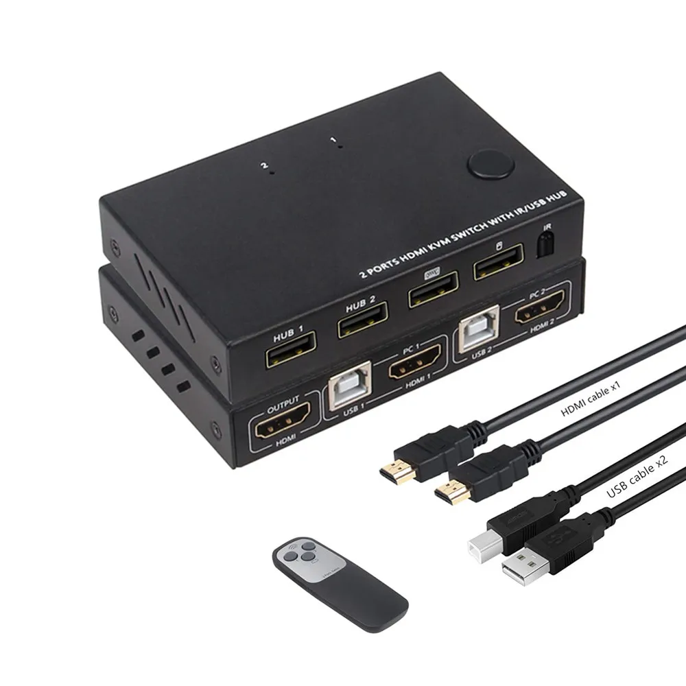 

2-портовый HDMI USB KVM 4K переключатель сплиттер для совместного монитора клавиатуры и мыши адаптивный EDID / HDCP разъем принтера и Play