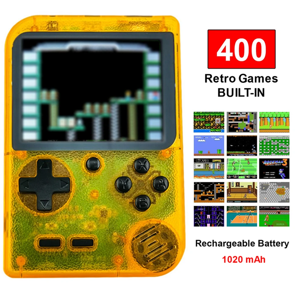 Transparent Orange Ретро портативные игровые консоли Портативный 8-битный 400 В 1 футболки с принтами на тему классических игр FC NES консоль " монитор большой Экран рождественские подарки - Цвет: Transparent Orange