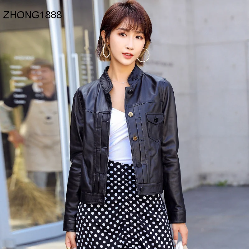 

2020 autumn and winter New Haining sheep leather leather leather coat women's short motorcycle Korean style slim jacket jacket