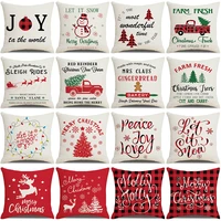 christmas cushion cover 18x18 inch red merry christmas printed farmhouse decorative buffalo check linen pillowcase