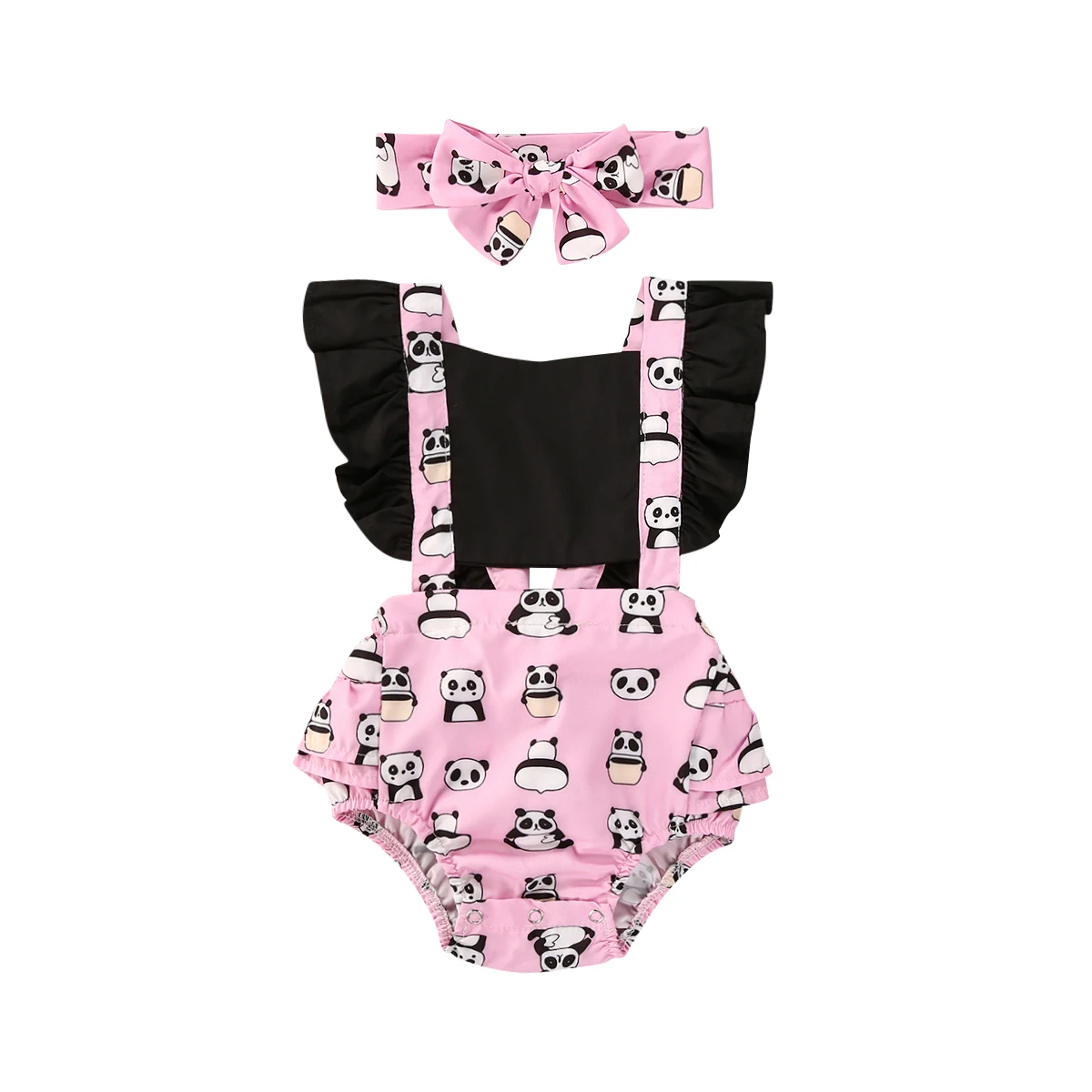 

Summer 0-24M Newborn Baby Girls Animal Print Ruffles Short Sleeve Jumpsuits+Headband 2pcs