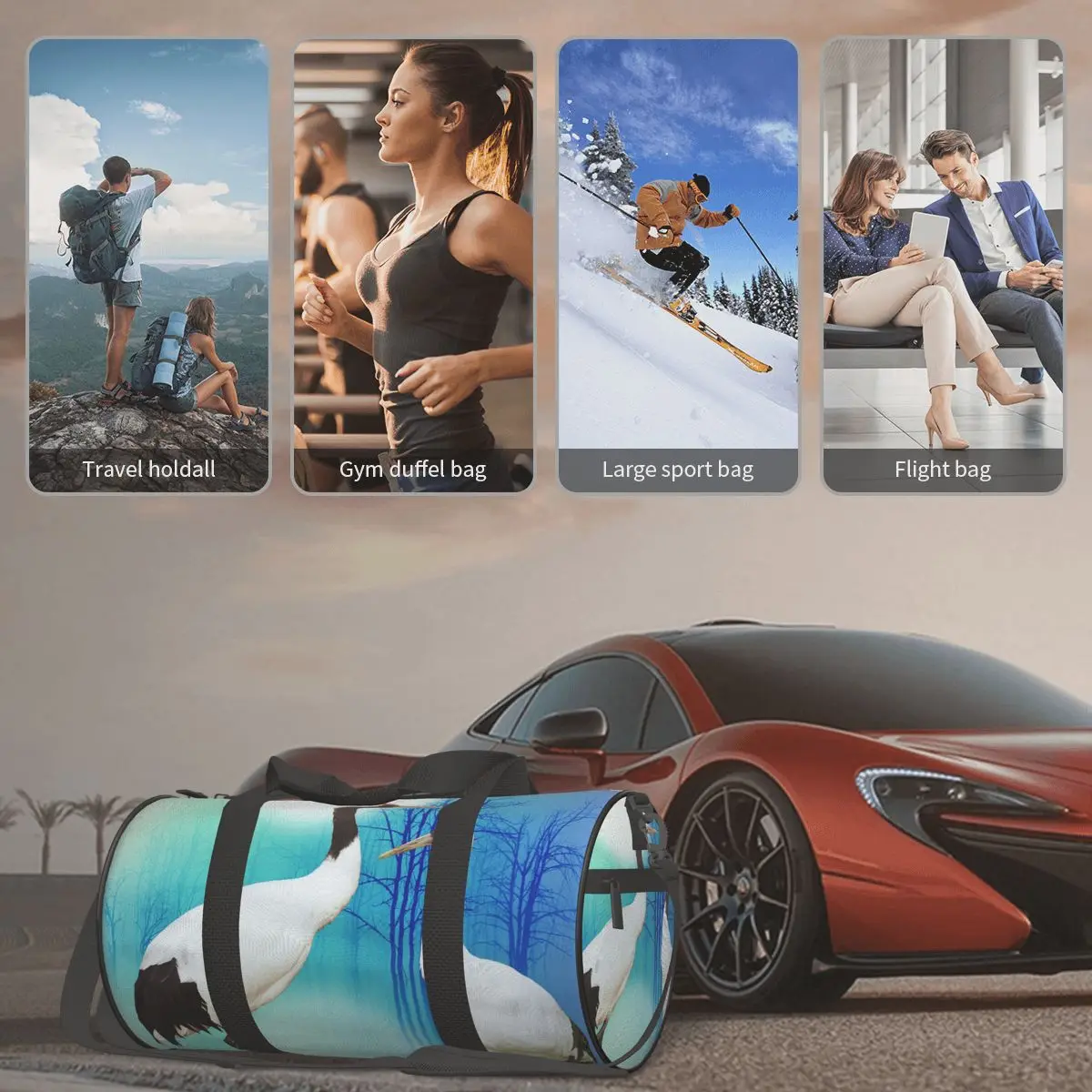 

Travel Duffel Handbag Art Ibises Bird Arrangement Water Multifunction Weekend Bag Casual Duffel Shoulder Bag Overnight Bag