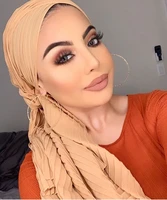 2021 new plain pleat bubble chiffon wrinkle scarf long stripe shawls hijab crumple pashmian muslim scarves
