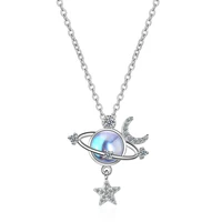 trendy silver plated necklace for women jewelry bright crystal blue earth moon star pendant female choker necklaces bijou