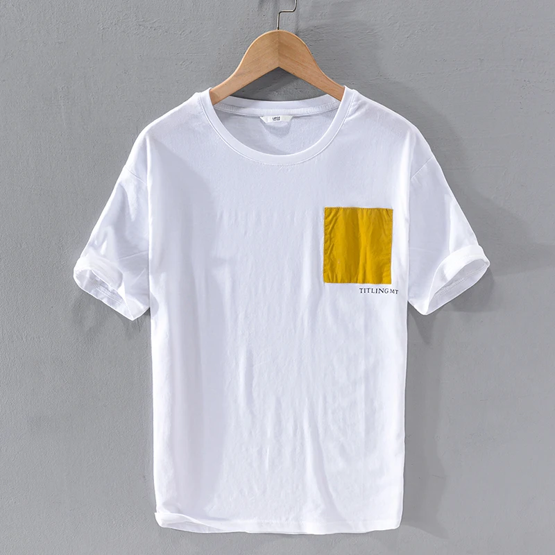 

Мужская льняная футболка с коротким рукавом, повседневная однотонная Удобная футболка с круглым вырезом, 2020