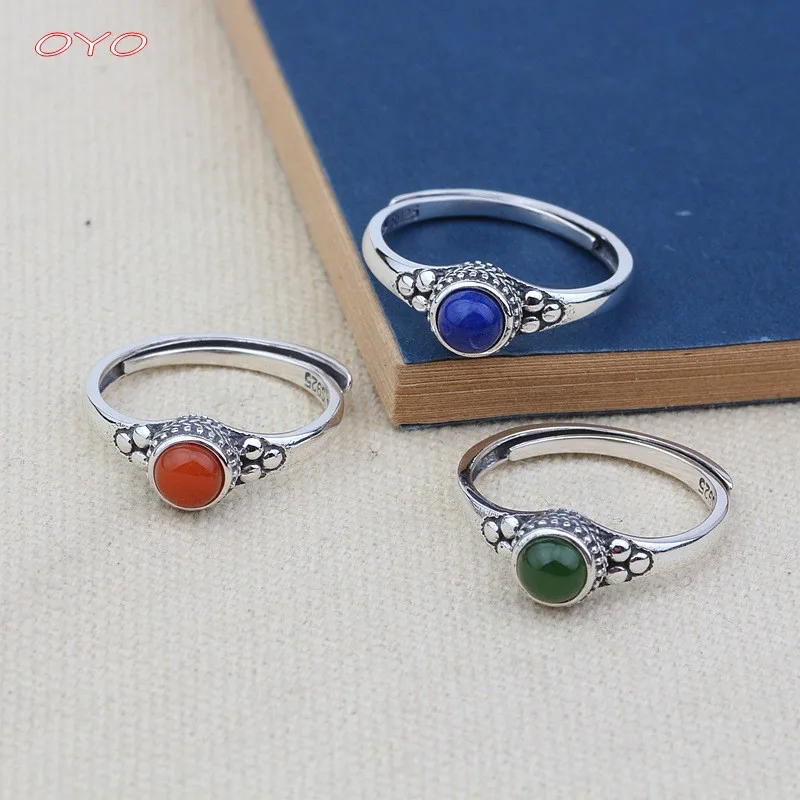 

s925 sterling silver lapis lazuli and heather red live mouth ring female small and fashionable jasper open ring