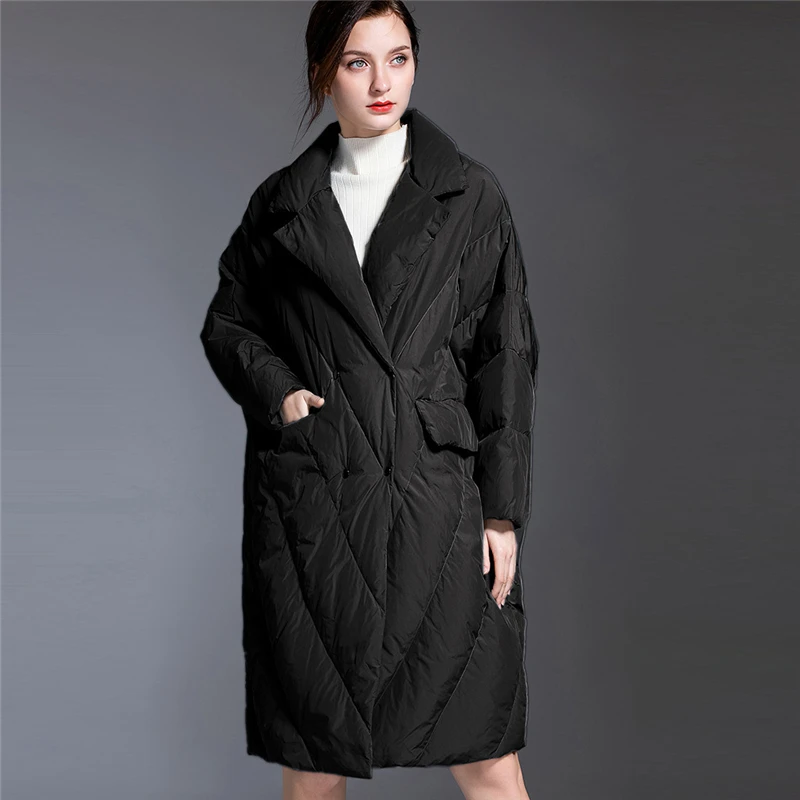 Женский длинный пуховик в Корейском стиле свободная Толстая куртка повседневная