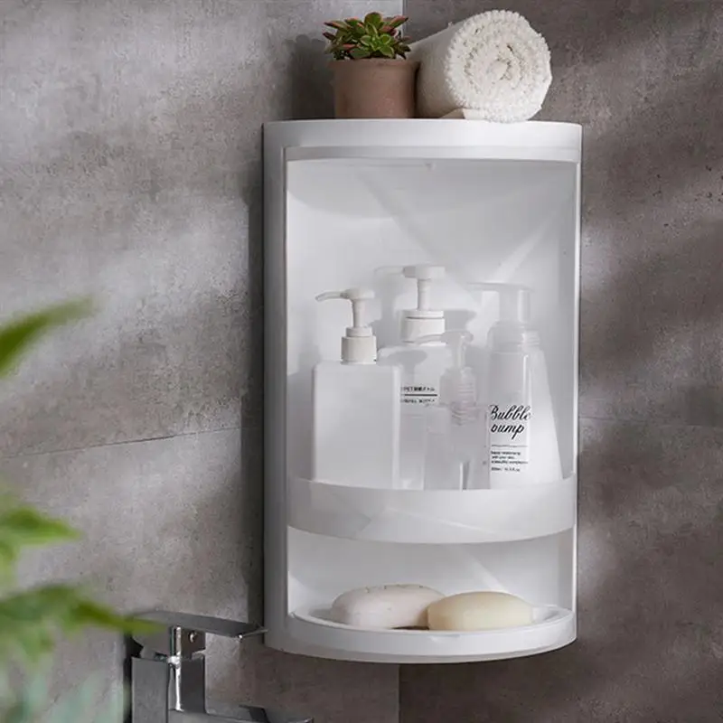 

1PC Bathroom Corner Shelf Stylish Rotating Storage Rack Plastic Triangle Organizing Rack Creative Washstand Storage Rack