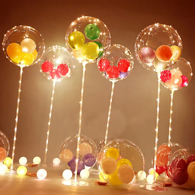 

Cyuan Birthday Party LED Balloon Stand With Base Transparent Decoration Balloon holder for Baby Shower Wedding Party Decorations