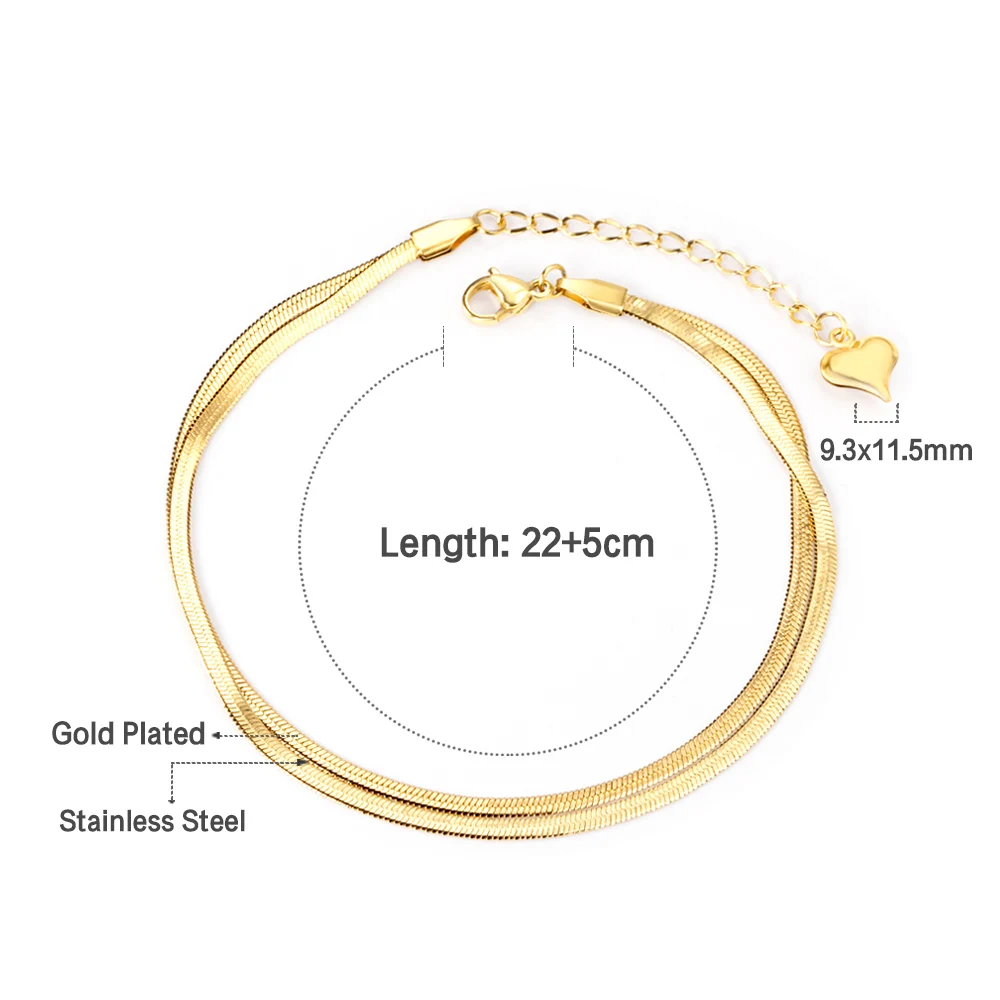 Vintage Stainless Steel Double Flat Snake Chain Anklets For Women Girls Exquisite Summer Party Beach Jewelry Accessories Gifts