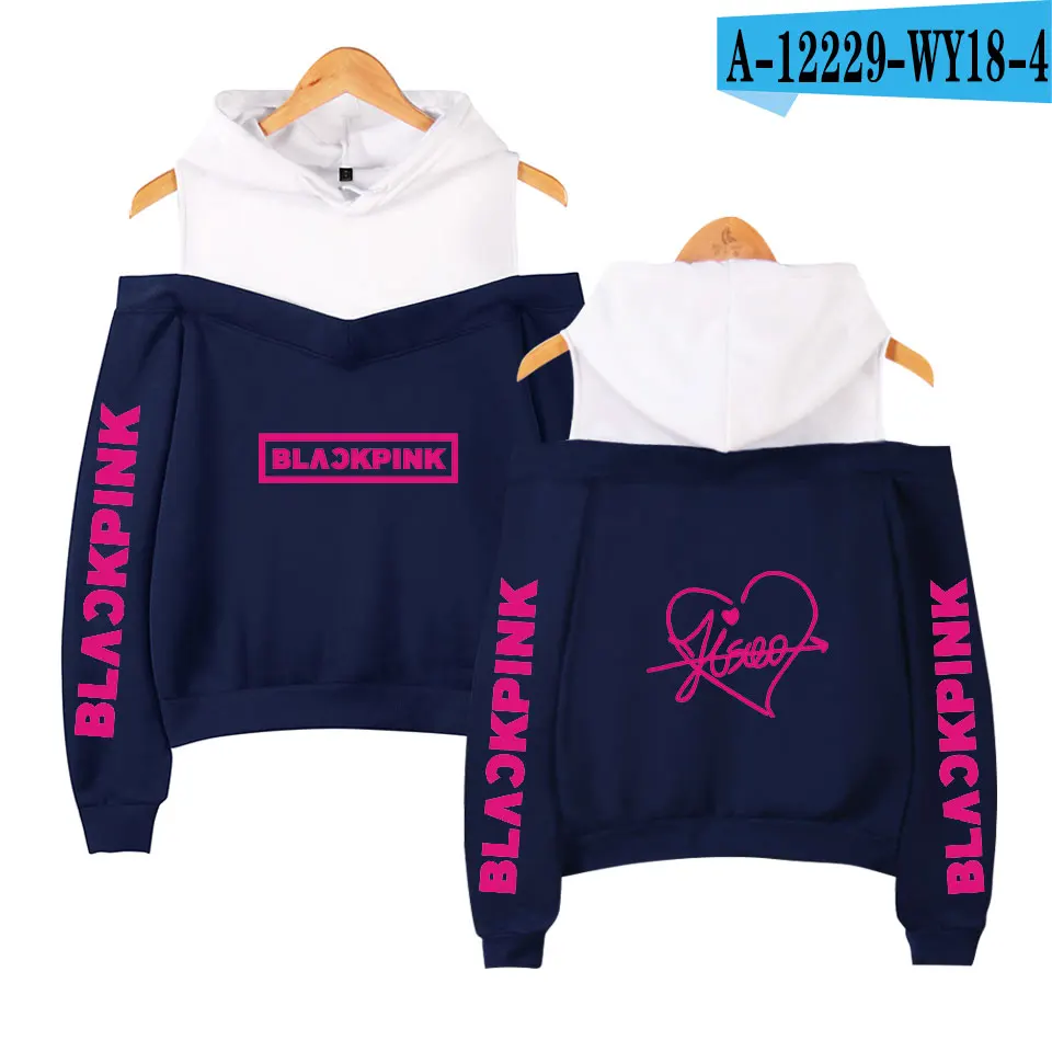navy Сексуальные модные черные розовые толстовки женские Kpop толстовки с принтом Blackpink женские толстовки без бретелек хип-хоп толстовка - Цвет: navy