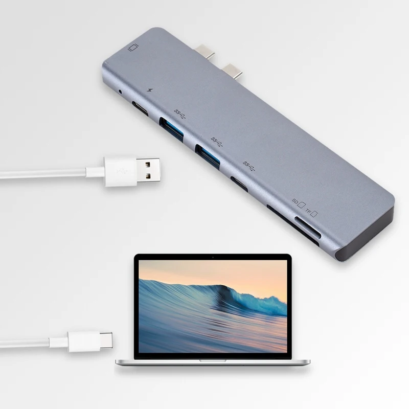 7 в 1 двойной TYPE-C к USB SD Micro LAN VGA HDMI usb-c переходник концентратор Расширение PD зарядная док-станция Rj45 OTG дисплей для Macbook PC