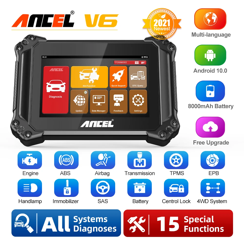 

Ancel V6 OBD2 Automotive Scanner Professional All System SRS ABS EPB DPF Oil SAS Injector Reset IMMO OBD 2 Auto Diagnostic Tool