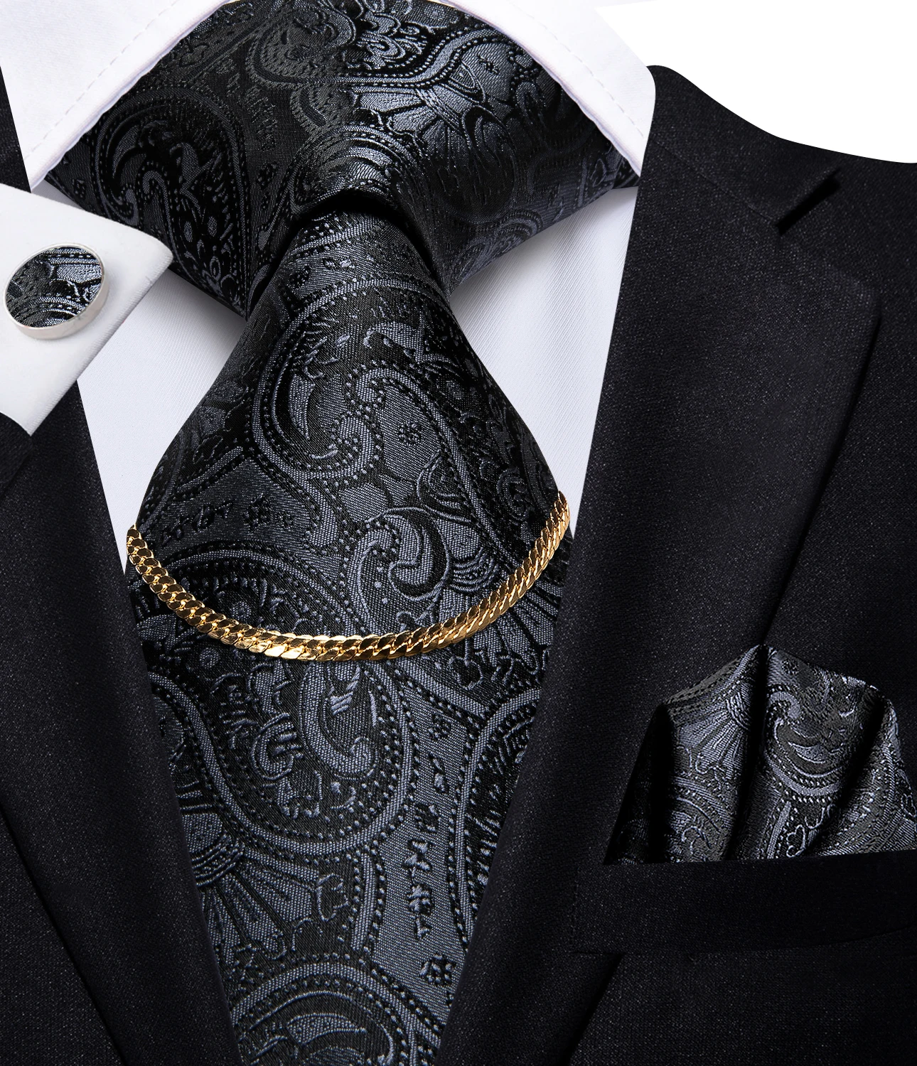 Фото Привет-галстук черный Классический Пейсли новый дизайн роскошный Шелковый