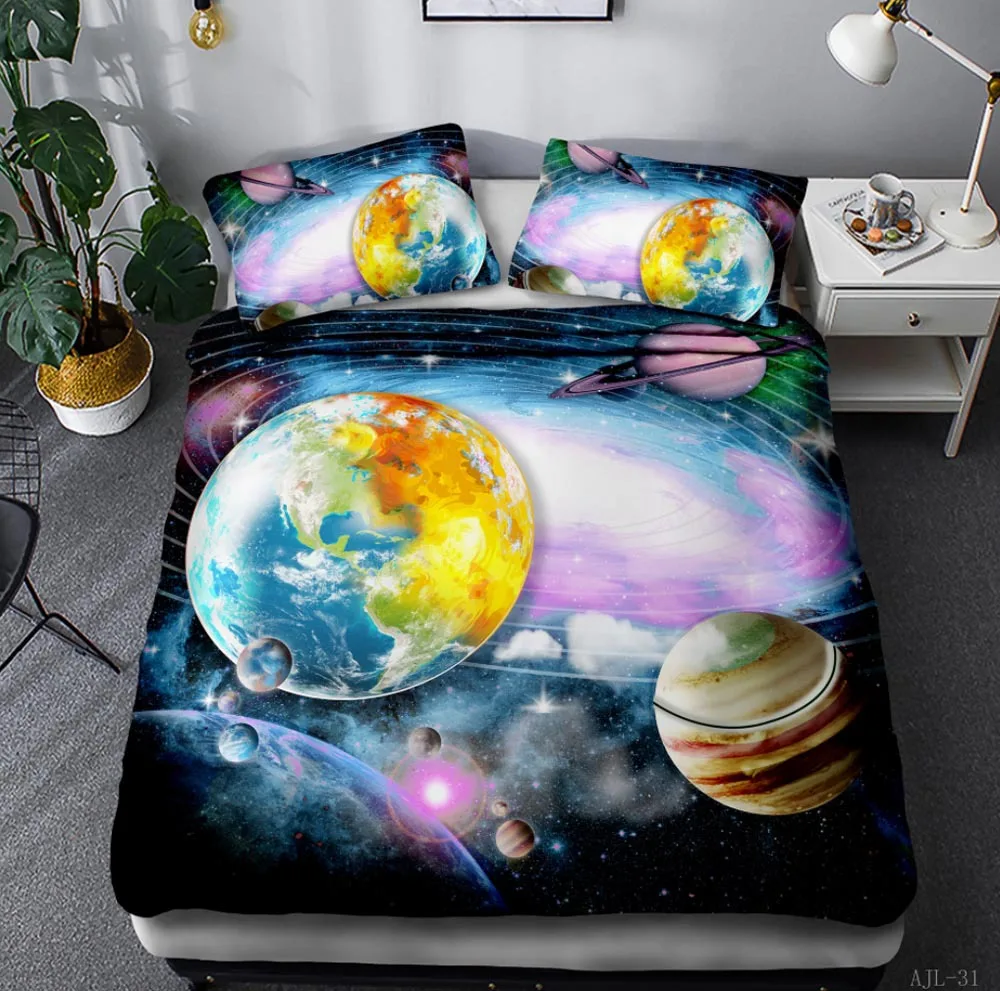 

A Nice Night Galaxy Bedding Sets Outer Space Comforter 3D Printed Space Quilt Set Full Size for Children Boy Girl Teen Kids