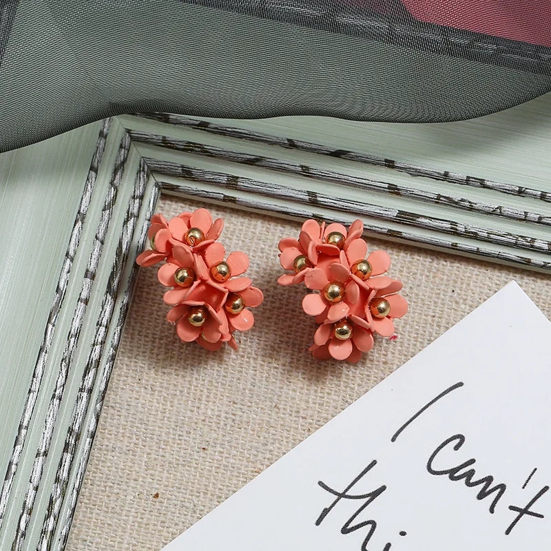 Милые серьги-гвоздики с цветами для женщин розовый зеленый белый цвет модные