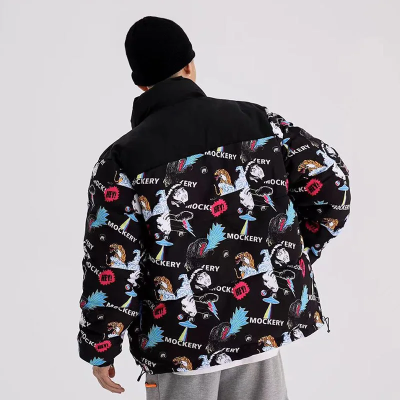 Aolamegs Winter Jacket Men Parkas Tiger Japanese Comics Anime Patchwork Hip Hop Fashion Thick Warm Zipper Coat Couple Streetwear