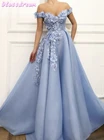 Женское длинное вечернее платье с аппликацией, голубое платье для выпускного вечера, 2020
