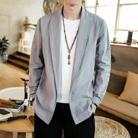 summer mens jacket cotton linen casual ethinc chinese style cardigan coat long sleeve n990