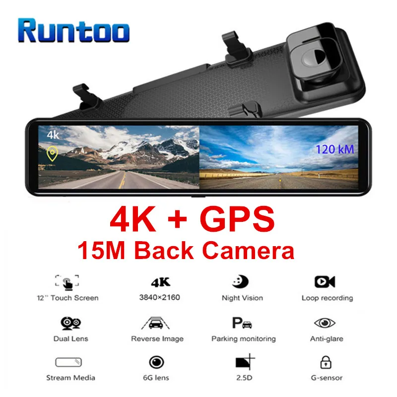 

4K Car DVR Dash Camera 12 Inch Rear View Mirror Car Video Recorder Sony IMX415 Ultra HD 3840*2160P Dash Cam Reverse Camera