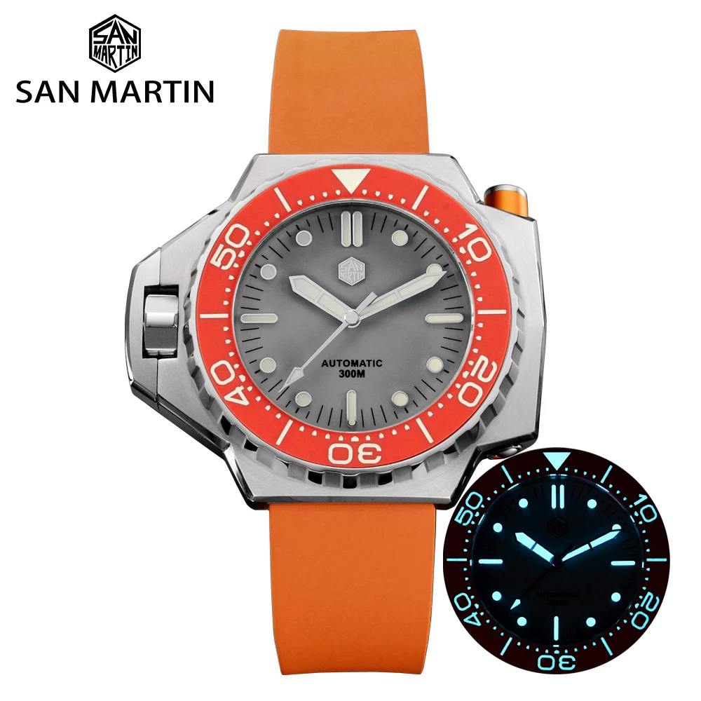 

Мужские часы для дайвера San Martin, эмалированный серый циферблат, гелиевое устройство, двунаправленная вращающаяся рамка, PT5000, автоматическое...