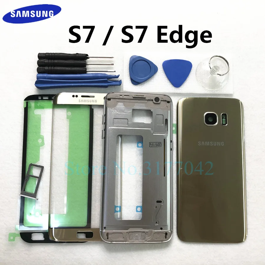 Полный корпус чехол для samsung Galaxy S7 Edge S7 G935F G930F Переднее стекло средняя рамка батарея Дверь заднее стекло задняя крышка