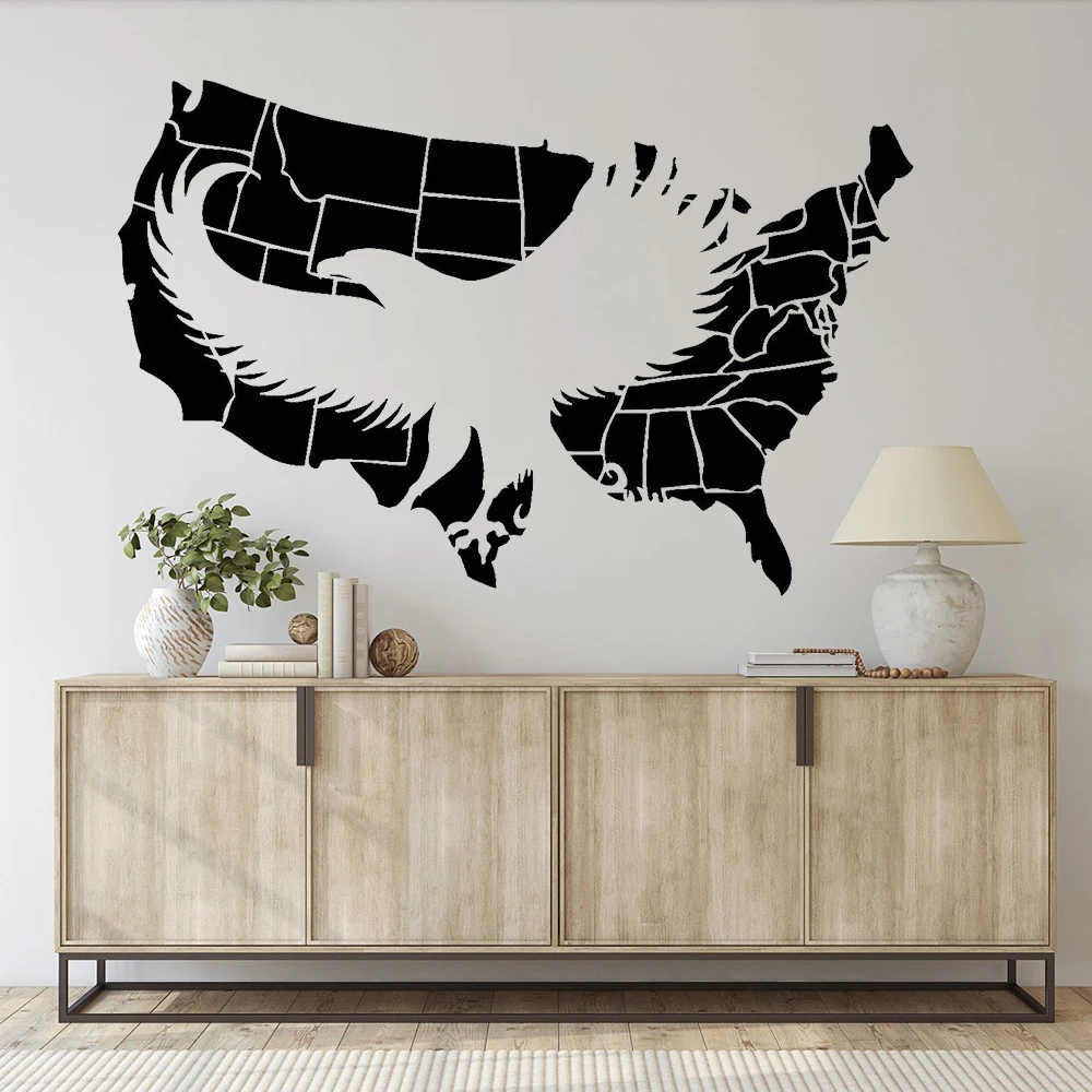 Настенная Наклейка с изображением орла карты Америки s абстрактные птицы перья