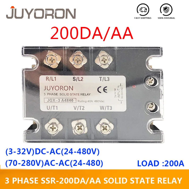 

Трехфазное твердотельное реле переменного тока SSR 200 DA/AA 3-32VDC/70-280VAC, трехфазный модульный переключатель, выход 24-В переменного тока для систе...