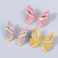 2021 korean fashion new earrings alloy drop oil diamond rhinestone butterfly earrings female fashion party ear jewelry