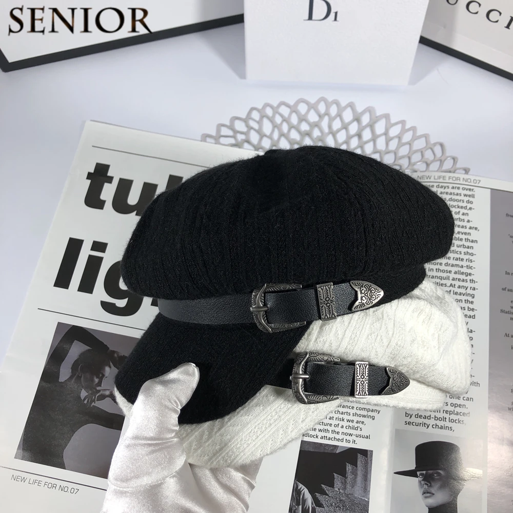 

Женский берет с пряжкой и мягким верхом, элегантный повседневный берет из хлопка с кожаной пряжкой в французском ретро-стиле, элегантная шл...