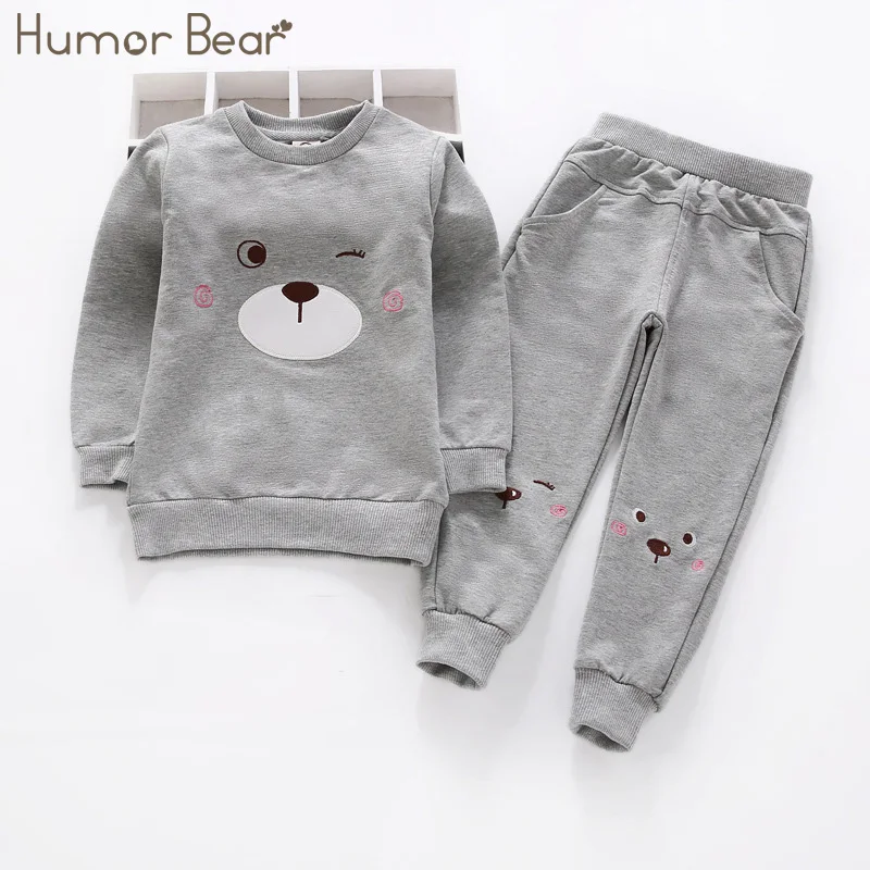 gray BZ162M Humor Bear/детская одежда детские комплекты одежды для девочек комплект спортивной одежды из 2 предметов для маленьких девочек, футболка с длинными рукавами и принтом+ штаны - Цвет: gray BZ162M