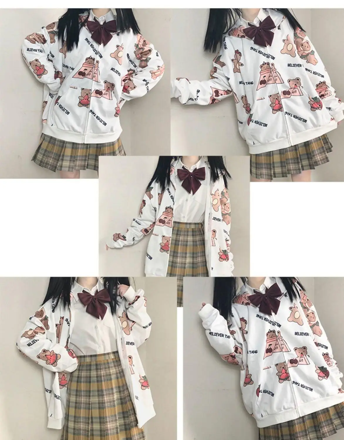 

Autumn new cotton bear print Hoodie women's loose Hoodies zipper fashion coat Women's dress Top Hoodies Women's coat
