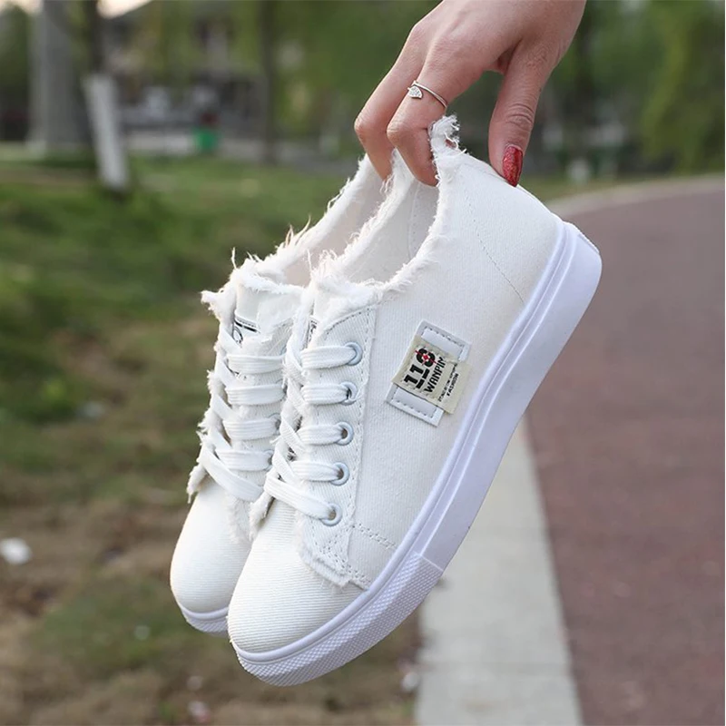 Прямая поставка женский холщовая обувь кеды суперзвезды На Шнуровке Для девочек