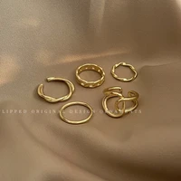 2021 new 5pc adjustable punk rings set copper alloy cutegold silver color korean simple design ring for women fashion jewelry