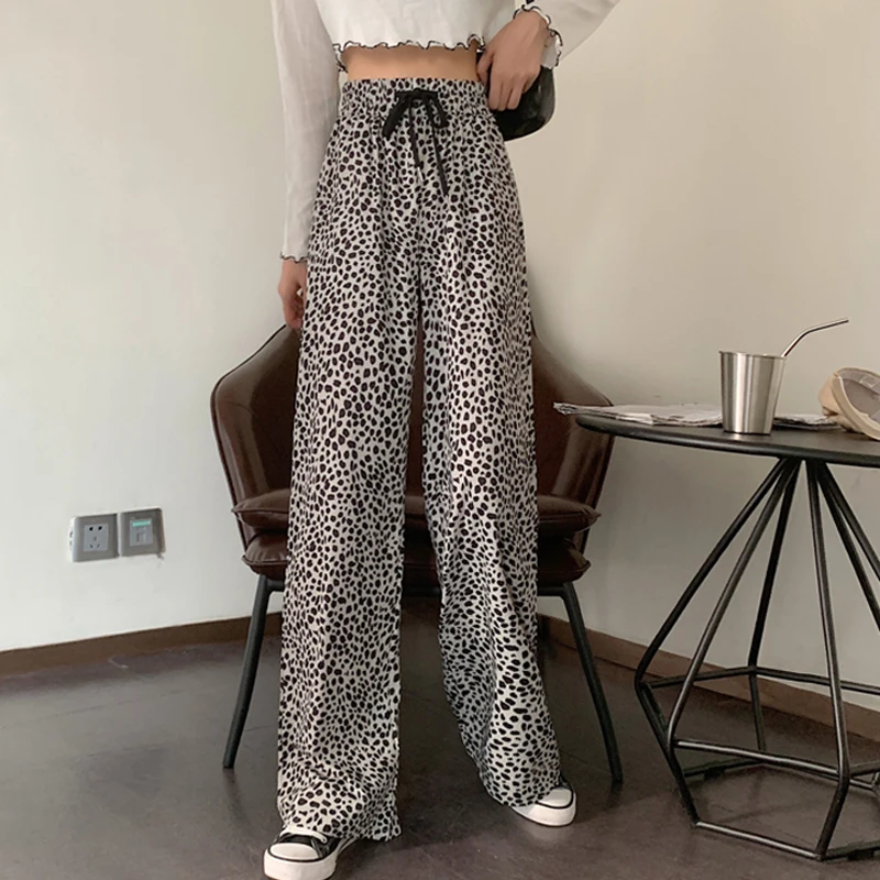 

Брюки Zoki женские с леопардовым принтом, элегантные Прямые повседневные облегающие уличные штаны с завышенной талией и широкими штанинами, ...