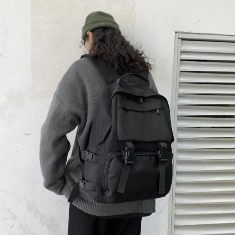 

Backpacks Preppy Students Backpack Large Capacity Button Travel Bag Solid Simple 2022 Chic Fashion Retro Unisex High Street