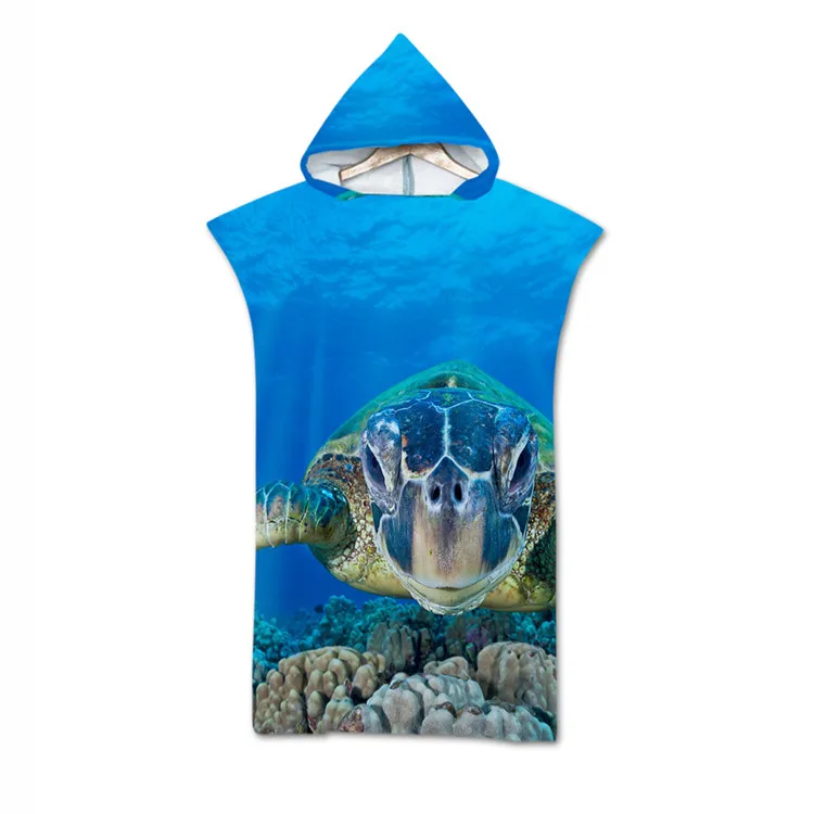 Пляжное полотенце с капюшоном и 3D-принтом морской черепахи из микрофибры