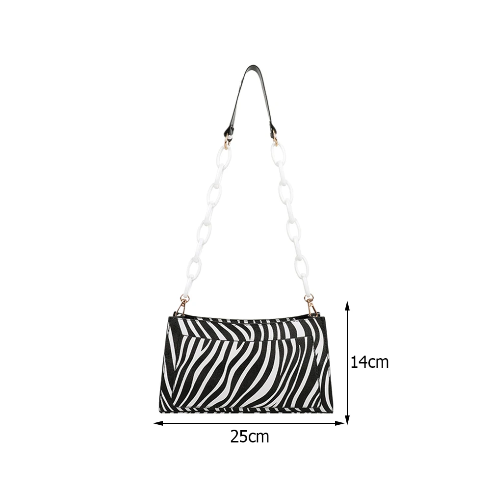 

Vintage Women PU Leather Animal Pattern Printing Shoulder Underarm Bag Casual Ladies Acrylic Chain Small Handbags Purse