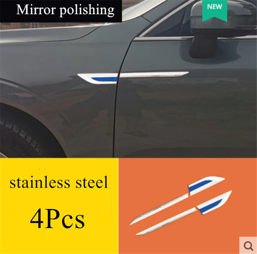 

4PCS Universal Car Side Body Fender Trim Cover Decor Mirror Polishing Stainless