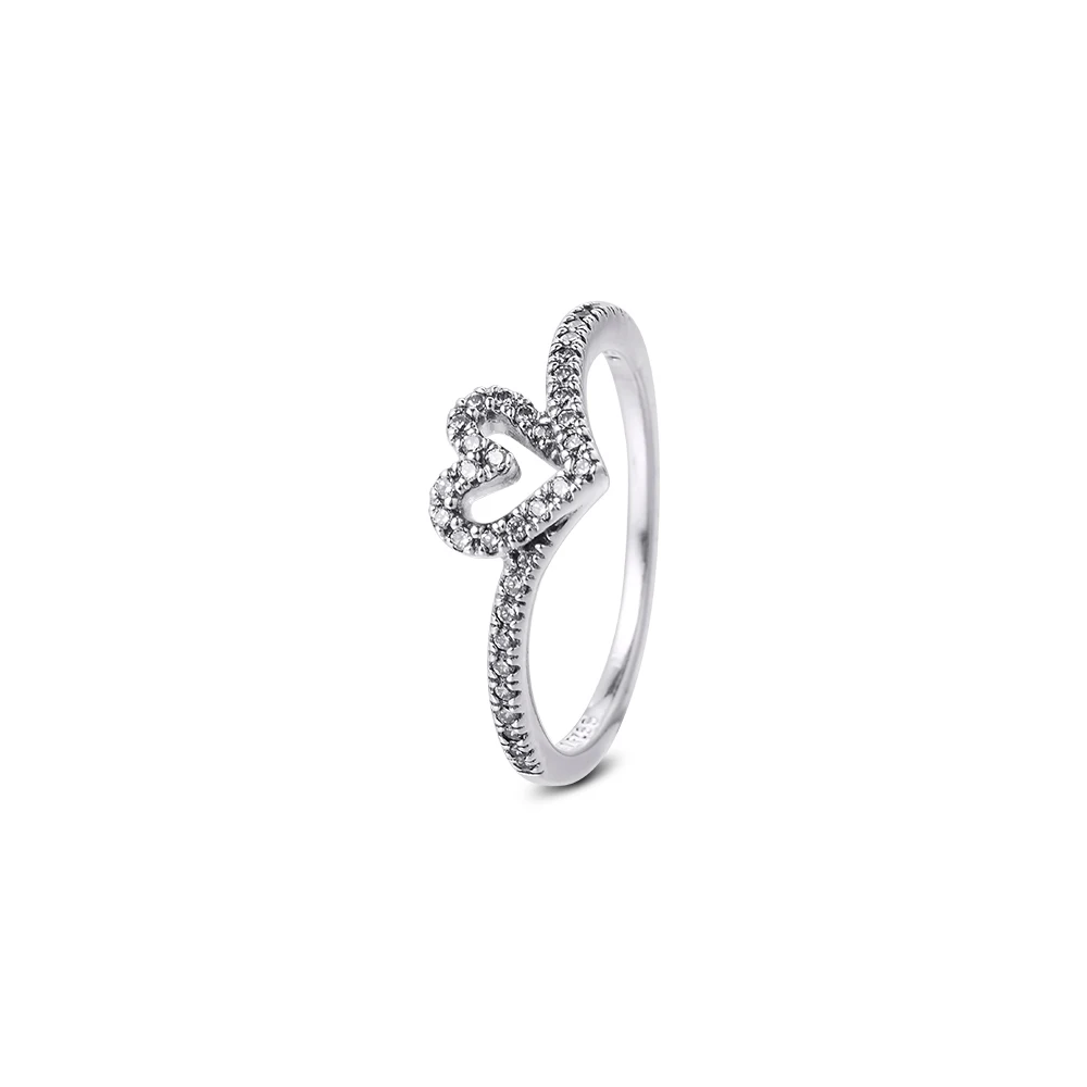 

Sparkling Wishbone Heart Ring Women Anel Feminino 100% 925 Jewelry Sterling Silver Wedding Engagement Rings Wholesale