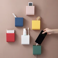 wall mounted paste remote control storage rack cosmetics container comb mobile phone storage box holder bathroom organization
