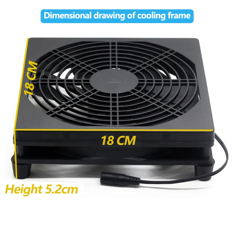 

Router power amplifier cooling fan rack set top box broadband cat radiator belt speed regulation 18cm large size 180x180x25mm