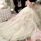 Роскошное бальное платье принцессы, кружевное свадебное платье невесты с длинным рукавом, украшенное камнями, свадебное платье для невесты с иллюзией, аппликацией сзади