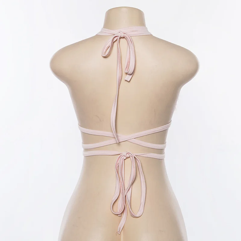 Женский Атласный топ в стиле панк черный или розовый укороченный с лямкой на шее