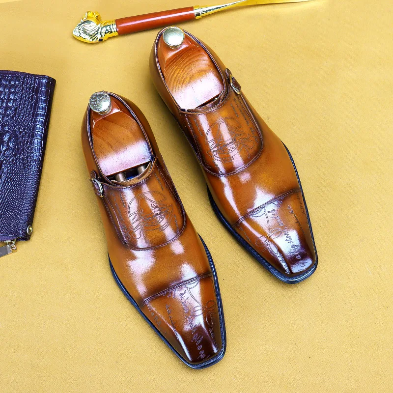 

Men Dress Leather Shoes Men's Leather British Buckle Monk Monk Shoes Carved Cowhide Men's Shoes Men Handmade Shoes KV021