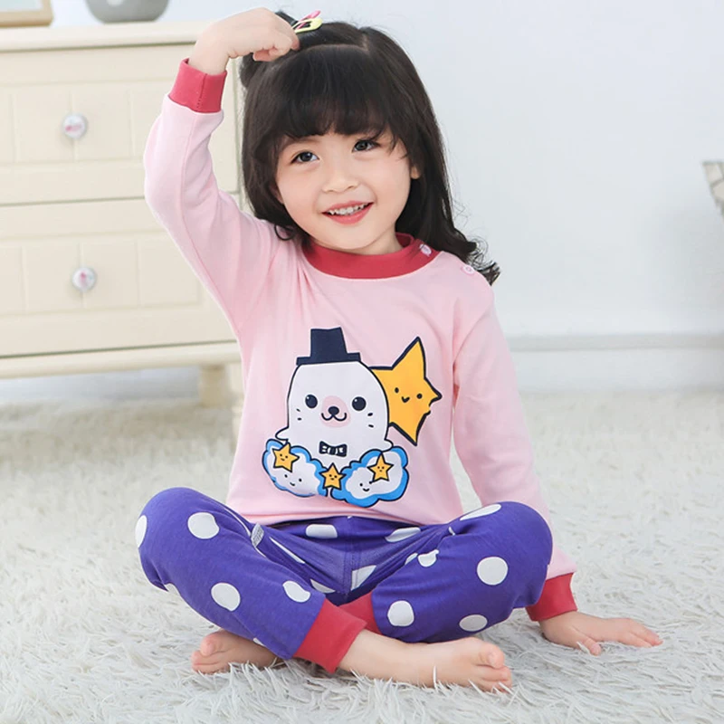 Пижамный комплект для мальчиков и девочек с мультяшным принтом хлопковый топ