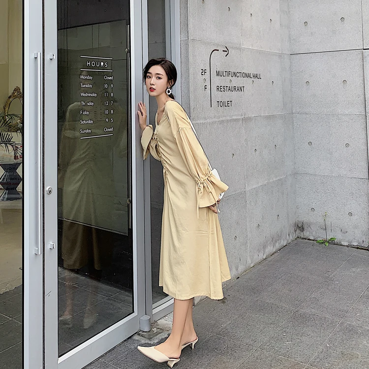 YAMDI элегантное платье в стиле бохо однотонное винтажное средней длины на